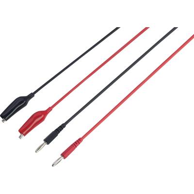 Black and red banana cable with crocodile clips for electrical testing and connecting circuits.