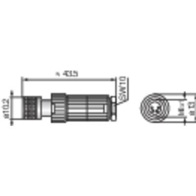 Technical drawing of a cylindrical component with dimensions: length 42.5 mm, diameter 10.5 mm. Top view on the right.