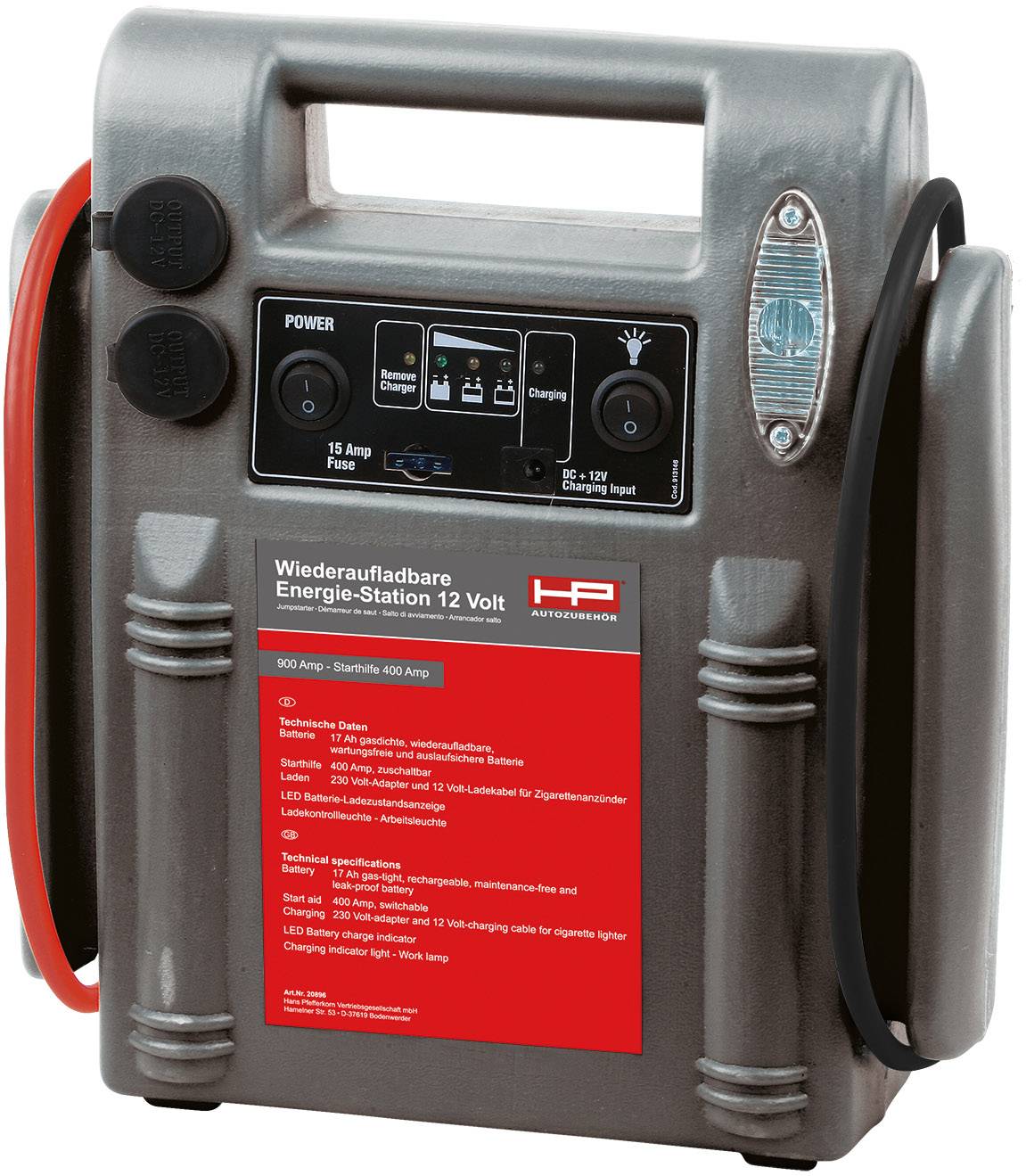 HP Autozubehoer Quick start system 20896 Jump start current (12 V)=400 A Work light, SOC indicator