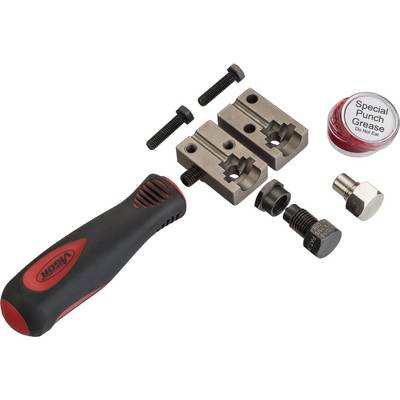 Screwdriver set with handle, two metal clips, screws, lubricating grease and additional small parts, suitable for assembling components.