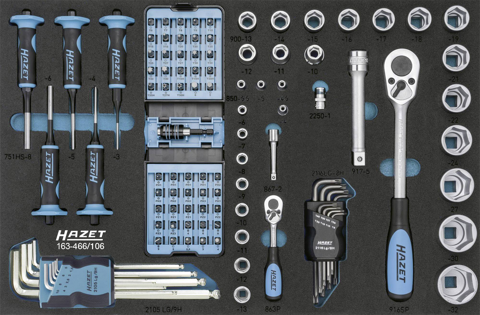 Hazet 163-466/106 Tool kit Foam padding 106-piece