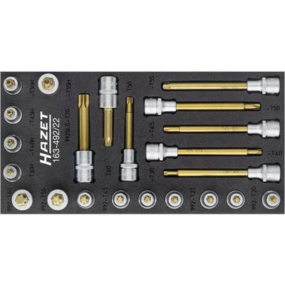 'Set of Torx bits and sockets in a foam insert, with size indications included. 'Hazet' brand name printed.'