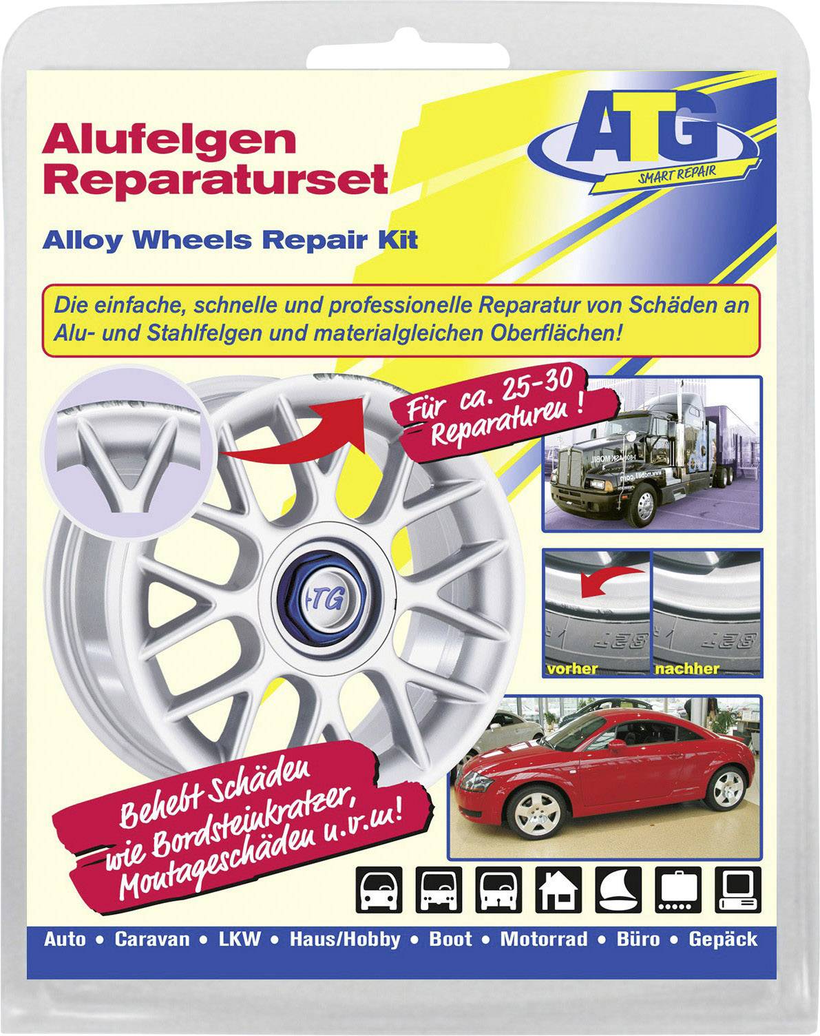 Automotive Paint Surface Damage on Alloy & Steel Wheels Wheel Brush Rim Repair Kit ATG ALU-FIX Alloy Wheel Repair Kit 