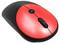 A red and black computer mouse with a scroll wheel in the centre.