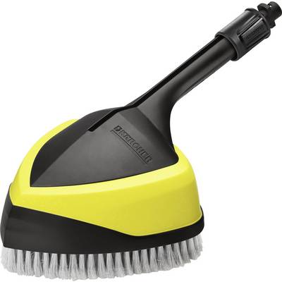 A yellow and black brush with a white bristle border and a long handle, suitable for cleaning tasks.