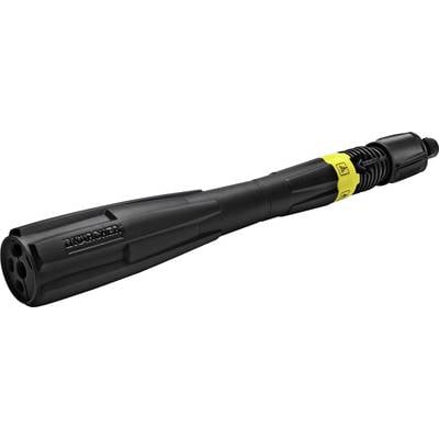A black, cylindrical nozzle with a yellow label for pressure washers, bearing the 'Kärcher' logo.