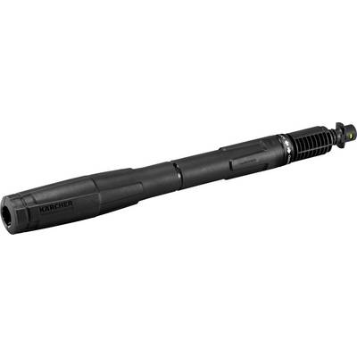 Kärcher high-pressure cleaner spray lance, made of black material, with adjustment wheel and water hose connection.
