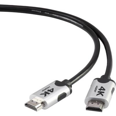 HDMI cable with silver-styled connectors, marked with '4K HDMI', for transmitting high-resolution audio and video signals.