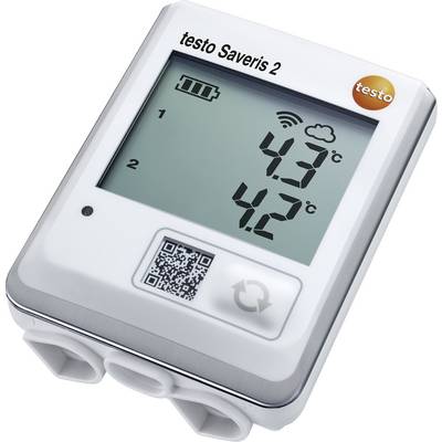 A digital thermometer is displaying 4.3°C and 4.2°C. In the top left, there is a battery symbol indicating a low charge. The display shows a Wi-Fi symbol.