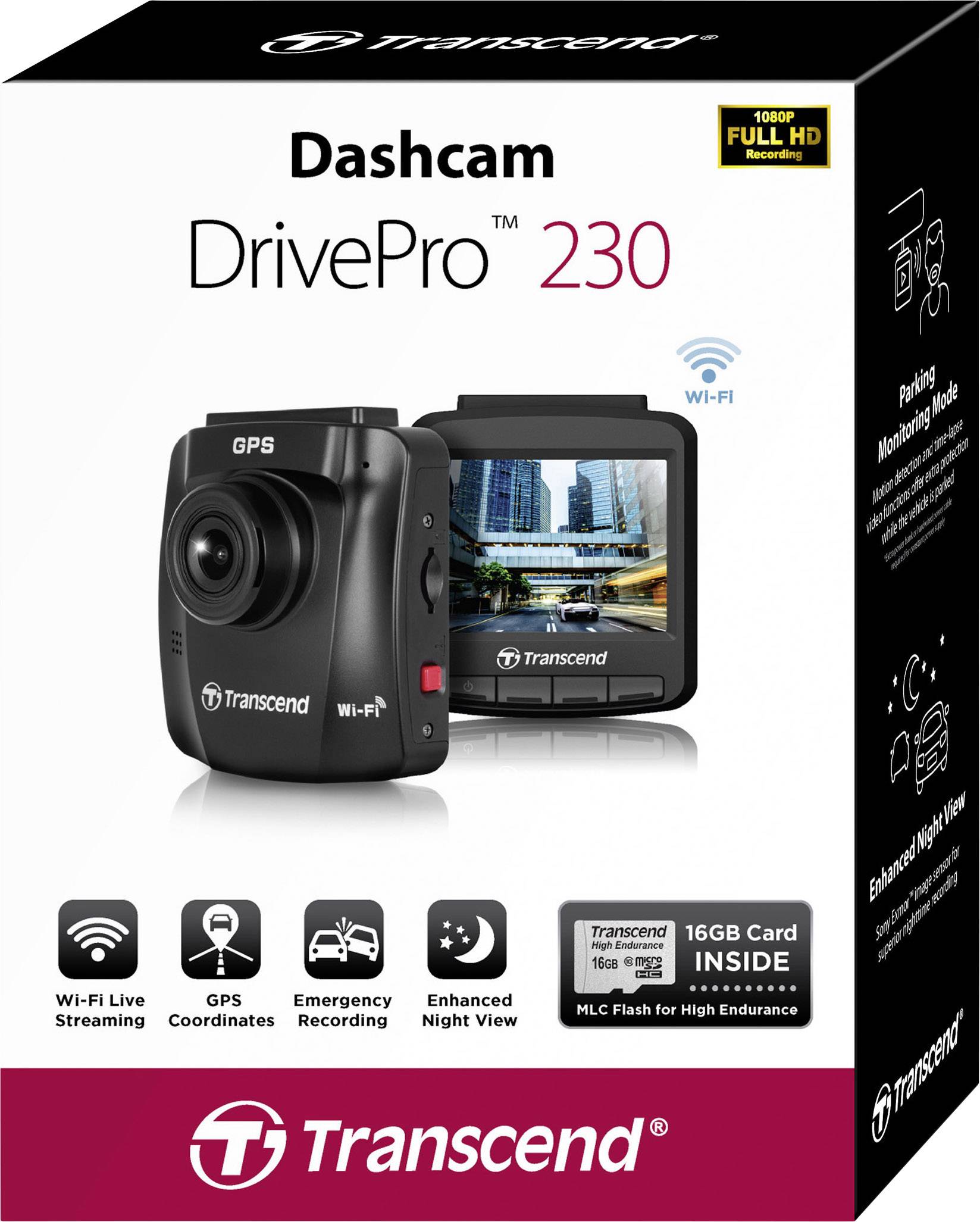 Transcend DrivePro 230 Dashcam Horizontal viewing angle (max.)=130