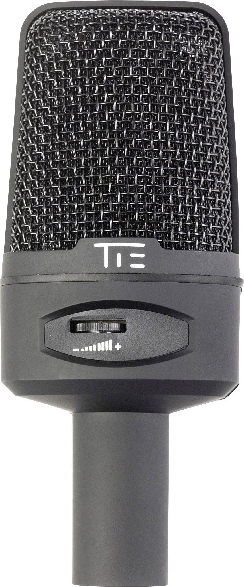 Large-diaphragm microphone with black grille and volume control.