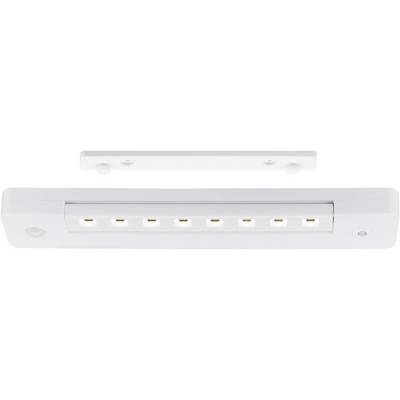 White under-cabinet light with eight LEDs, suitable for cupboards or kitchens. Energy-saving button included.