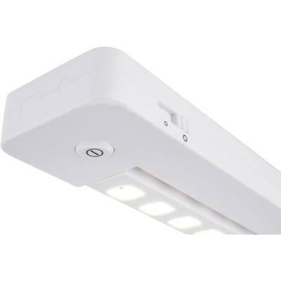 A rectangular white LED light with six illuminating segments and a power button on the side. Ideal for under-cabinet installation.