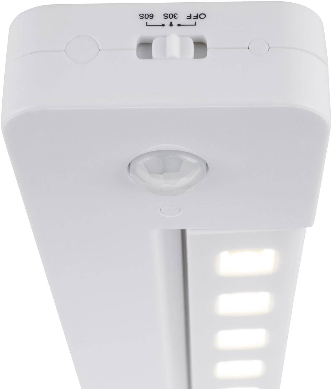 Battery-powered LED light with motion sensor and timer, automatically switches on when movement is detected.
