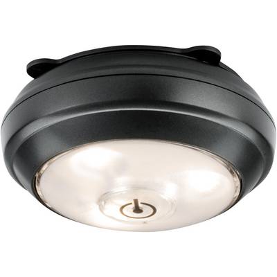 Black round ceiling light with milky glass and central on/off switch, suitable for illuminating interior spaces.