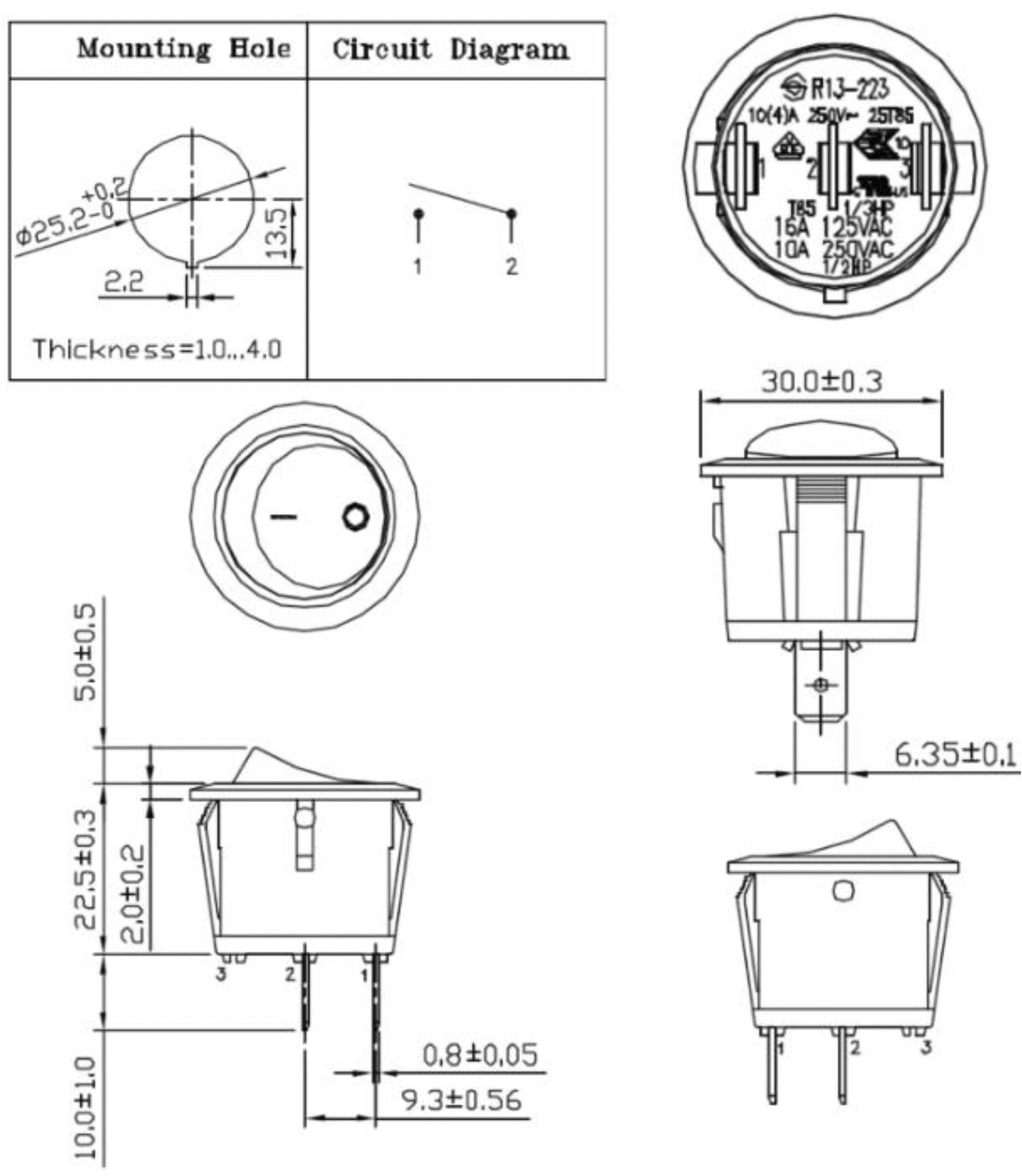 TRU COMPONENTS 1587651 Toggle switch TC-R13-223A-01 250 V AC 10 A 1 x Off/On latch 1 pc(s)-1