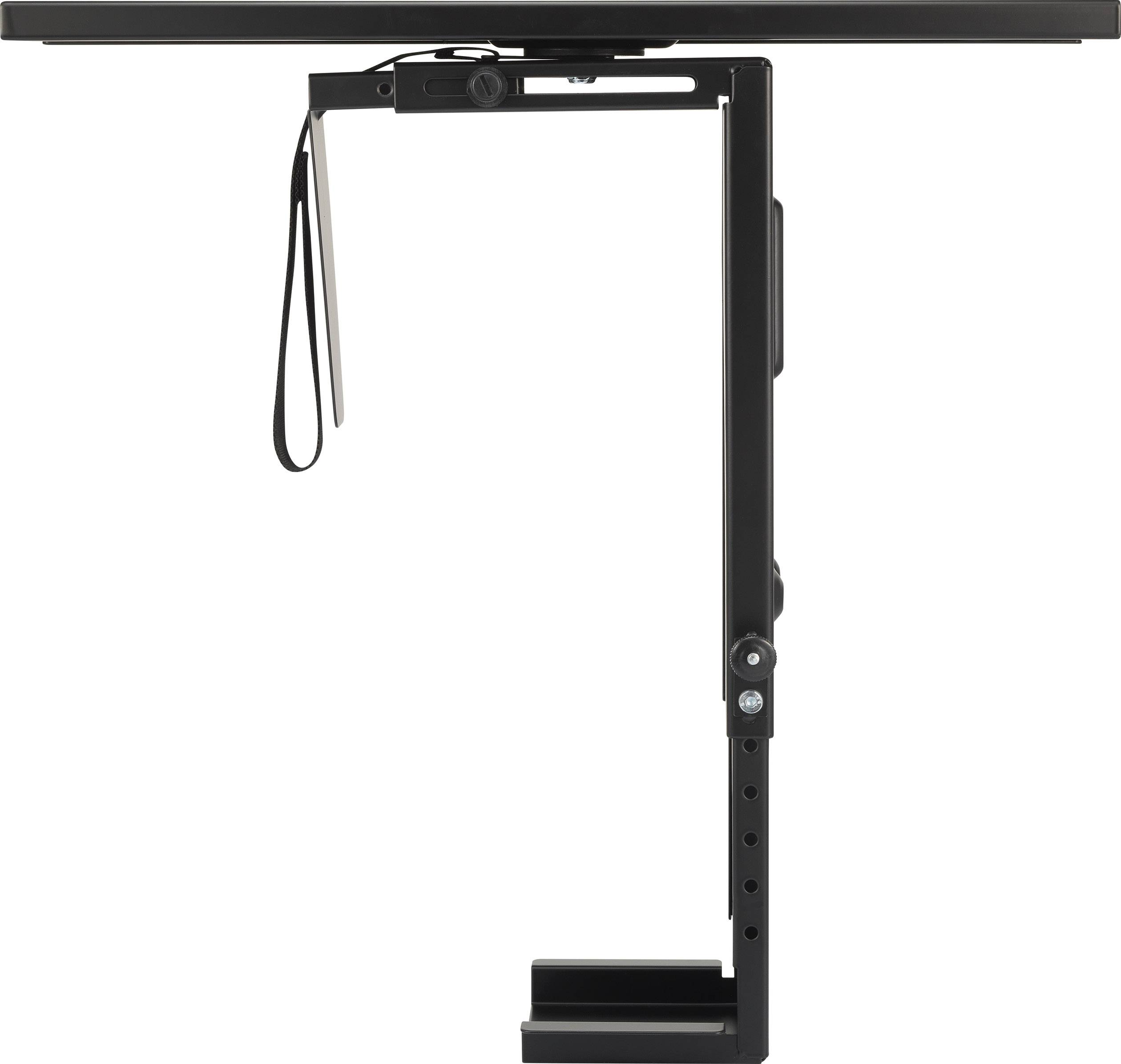 An adjustable clamp-on desk attachment that mounts to the edge of a table.