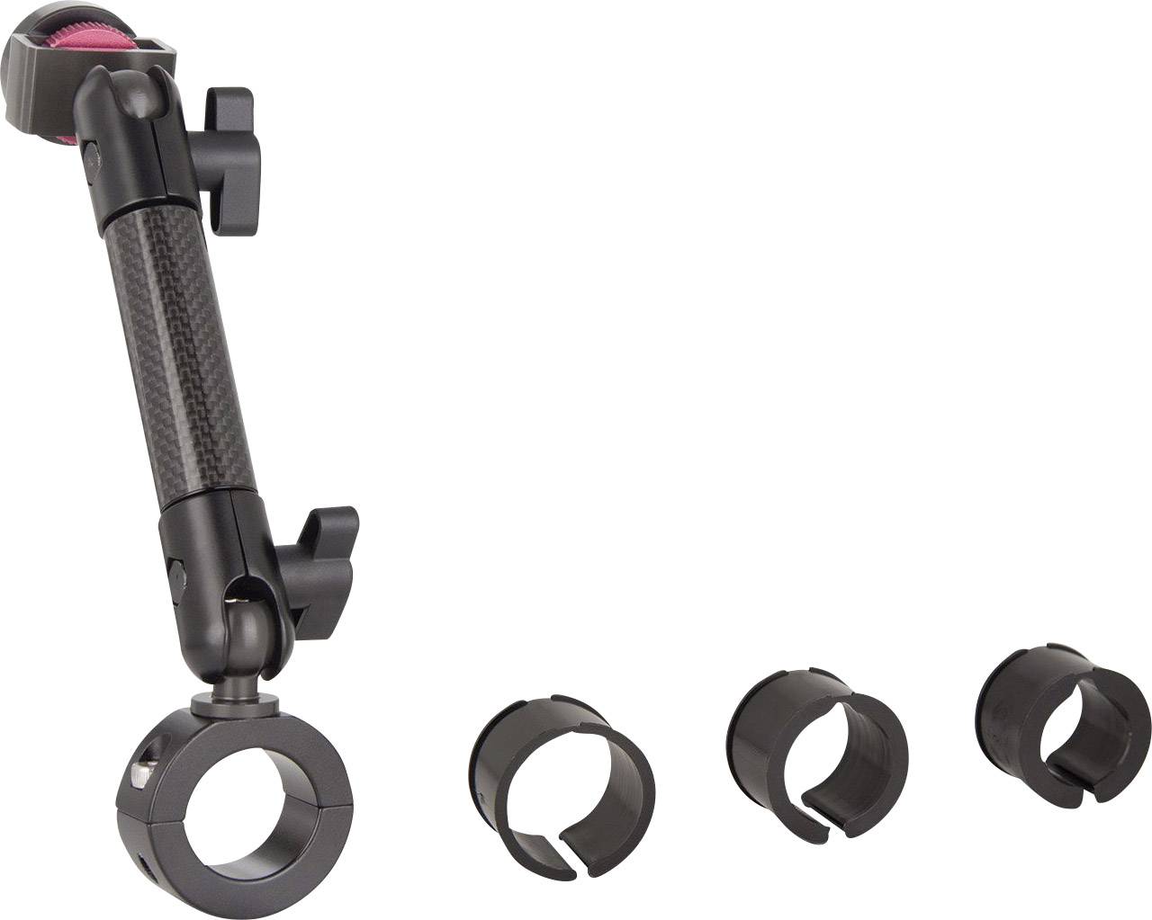 Carbon fibre extension arm with clamps for attaching accessories to various lens sizes, with three interchangeable rings.