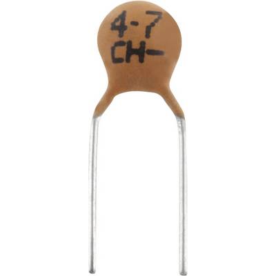 'Capacitor with two metal legs. Printed marking shows "4-7 CH" in black text.'