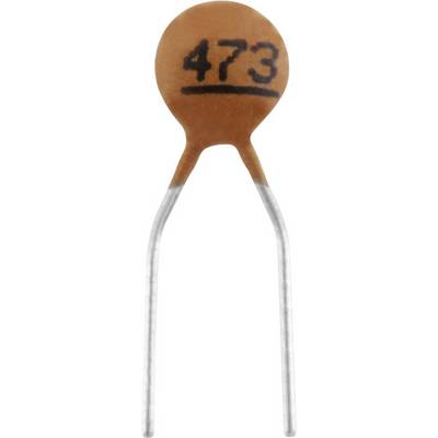 Ceramic capacitor marked '473', consisting of a round, brown disc-shaped body and two metal legs.