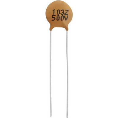 A ceramic capacitor marked '103Z 500V', with two long wire leads.