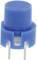 A blue, cylindrical push-button switch with two metal pins for electrical connection.