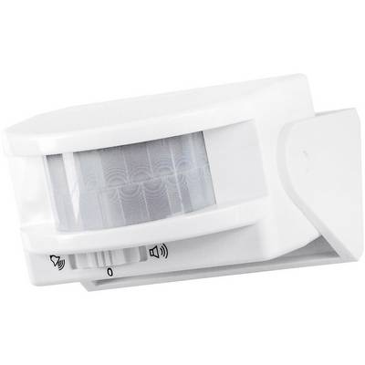 A white motion sensor with volume control.