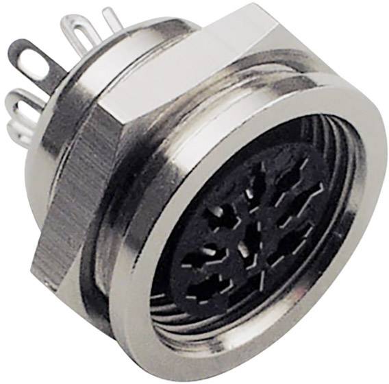 A circular, metallic electrical plug with multiple pins, suitable for industrial applications or audio connections.