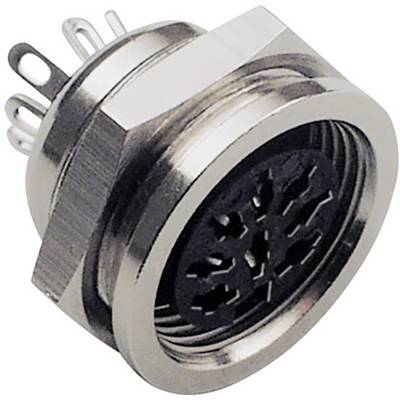 A circular, metallic electrical plug with multiple pins, suitable for industrial applications or audio connections.