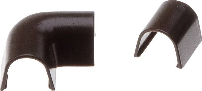 Brown plastic end caps, one in an elbow shape and one straight, side by side on a white background.