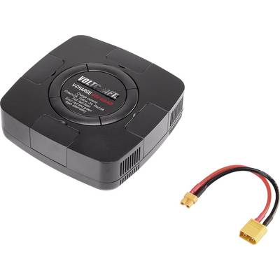 Black charger with the inscription 'V-Charge 401 Quad' for quadcopter, next to a red and black power plug with XT60 connector.