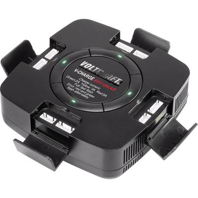 Multi-port charger with green operational indicator light, compatible with various battery types and featuring a USB port.