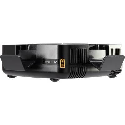 Black device with two rounded, forward-facing arms and an 'Input: 11.32V' label in the centre.