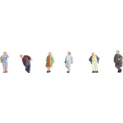 Six colourful miniature figurines in various poses and outfits.