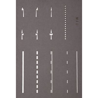 Road markings: left turn, going straight ahead, right turn, solid line, dashed line, arrows, N/S.