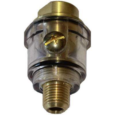A threaded brass valve with transparency, used in hydraulic or pneumatic systems, for flow control.