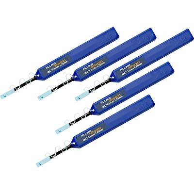 Five blue single-use fibre optic connector cleaning pens with trigger and visible cleaning tape. Suitable for 2.5 mm connections.