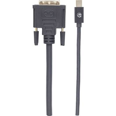 A black monitor connection cable with a DVI connector on the left and a USB-C connector on the right.