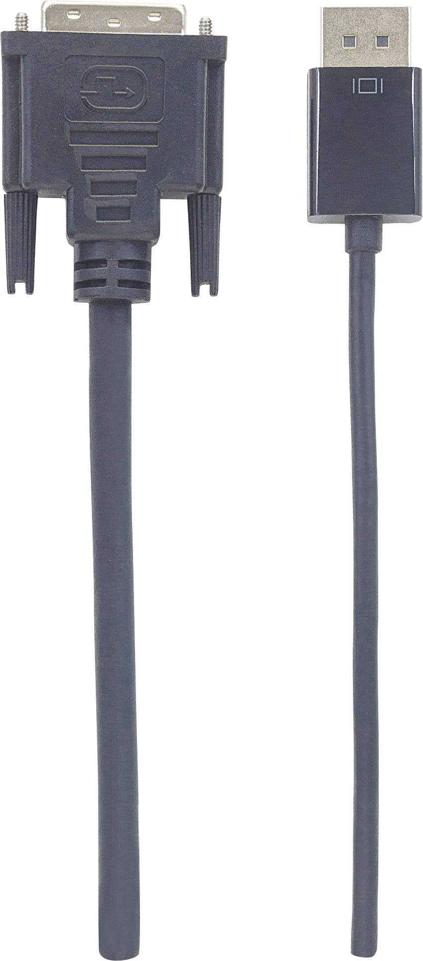 Manhattan DisplayPort / DVI Adapter cable DisplayPort plug, DVI-D 24+1-pin plug 3.00 m Black 152136 Metal foil shield, U-3