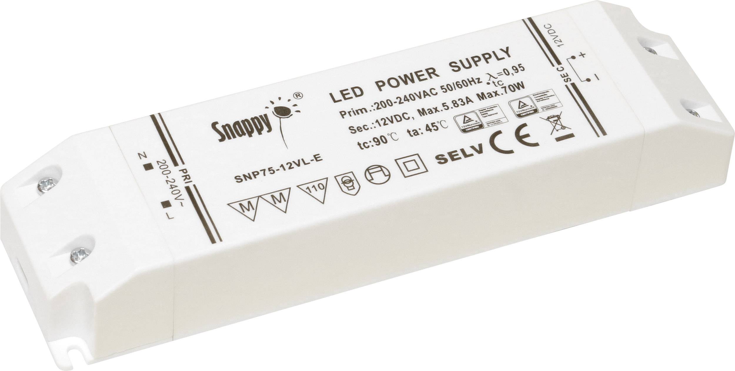Dehner Elektronik Snappy SNP75-12VL-E LED transformer Constant voltage 75 W 0 - 5.83 A 12 V DC not dimmable, Approved for use on furniture 1 pc(s)