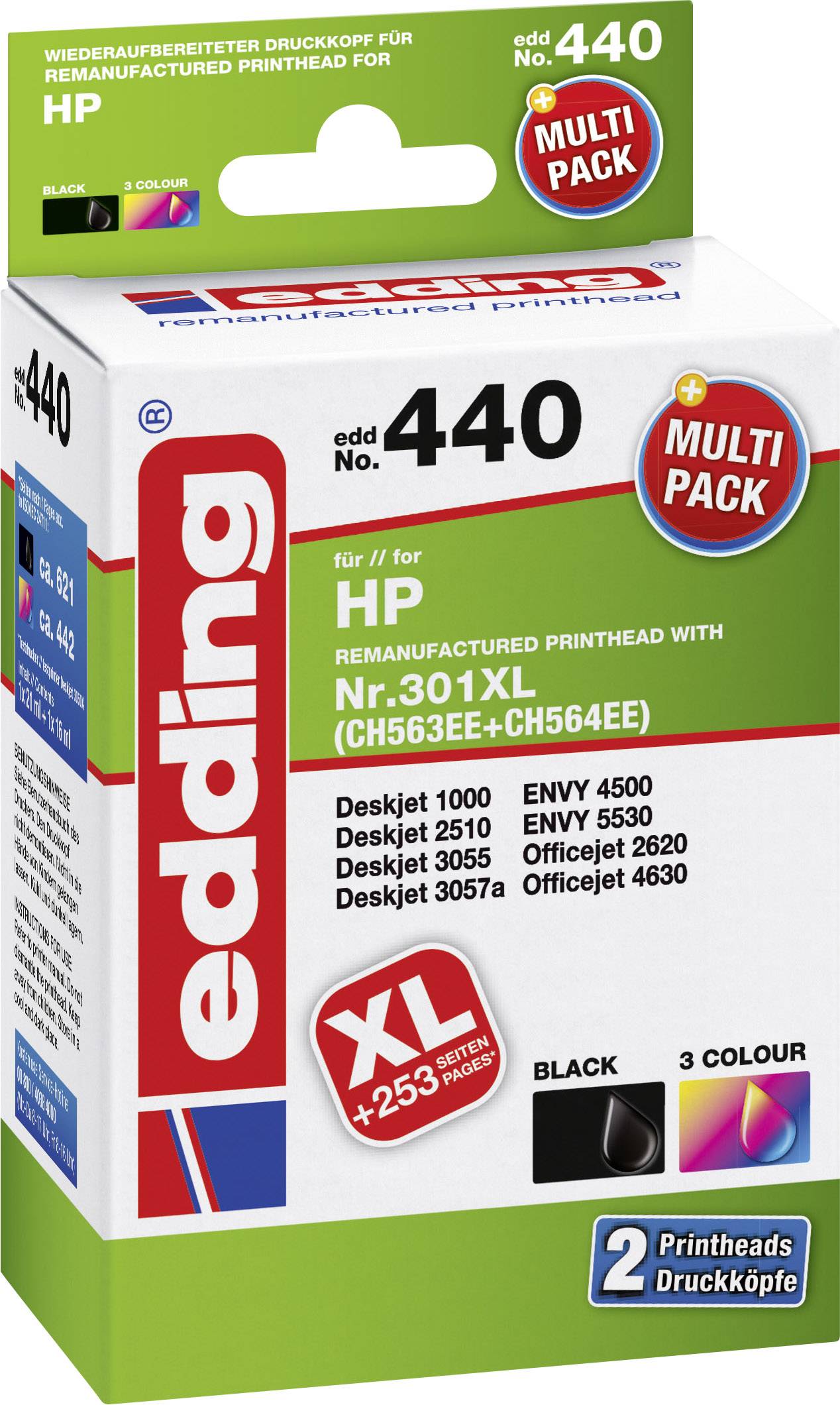 Edding Ink cartridge replaced HP 301XL, CH563EE, CH564EE Compatible Set Black, Cyan, Magenta, Yellow EDD-440 EDD-440