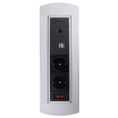 LEDmaxx 105950  Flush-mount socket  incl. HDMI, incl. switch, incl. USB, incl. CAT6 socket IP20 Black, Chrome