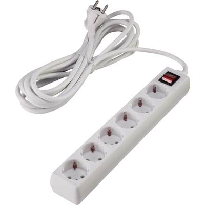 Power strip (+ switch) 6x White PG connector Cable length: 2.80 m Basetech 1593797-0