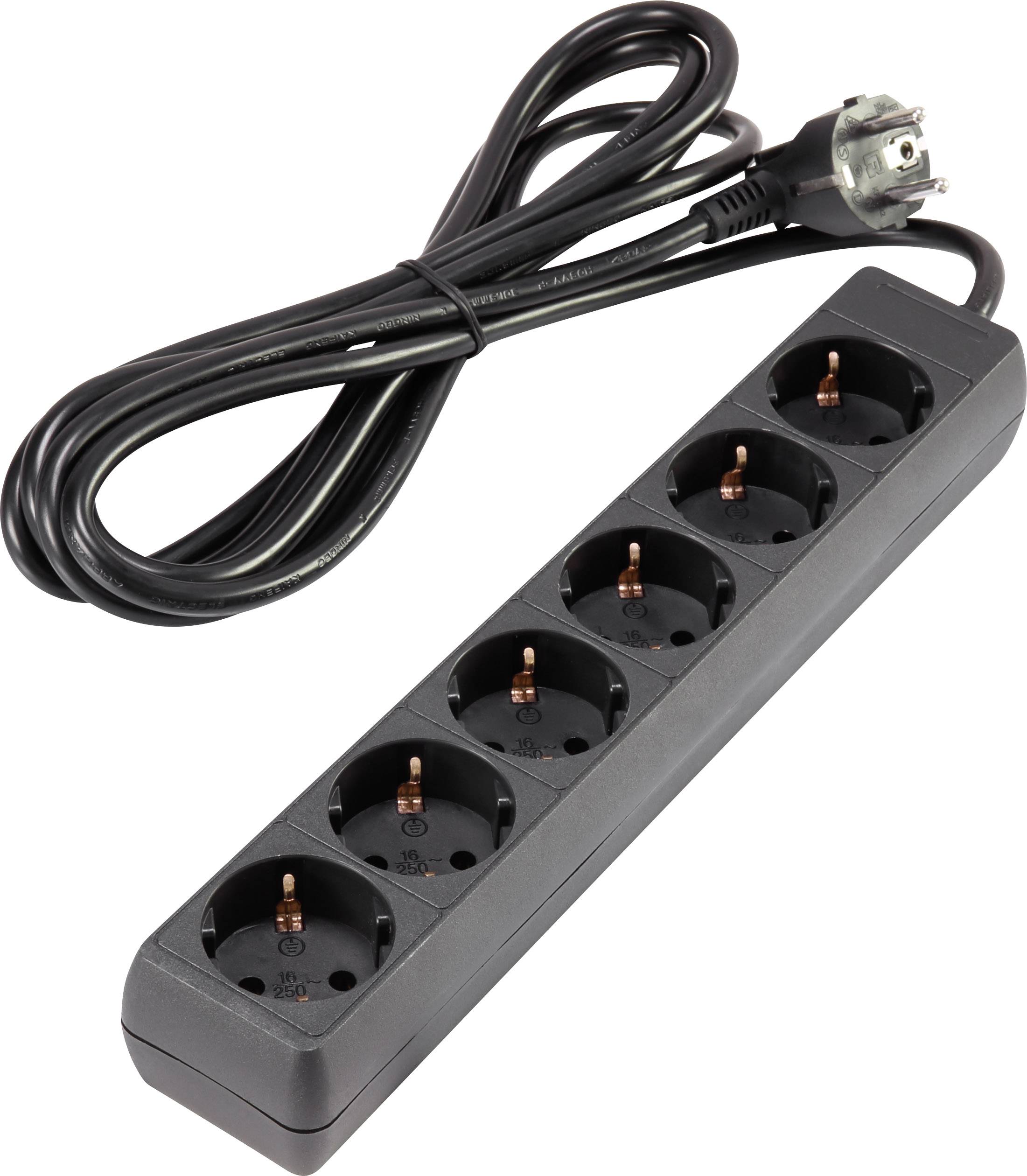 Power strip 6x Black PG connector Cable length: 2.80 m Basetech 1593800-1
