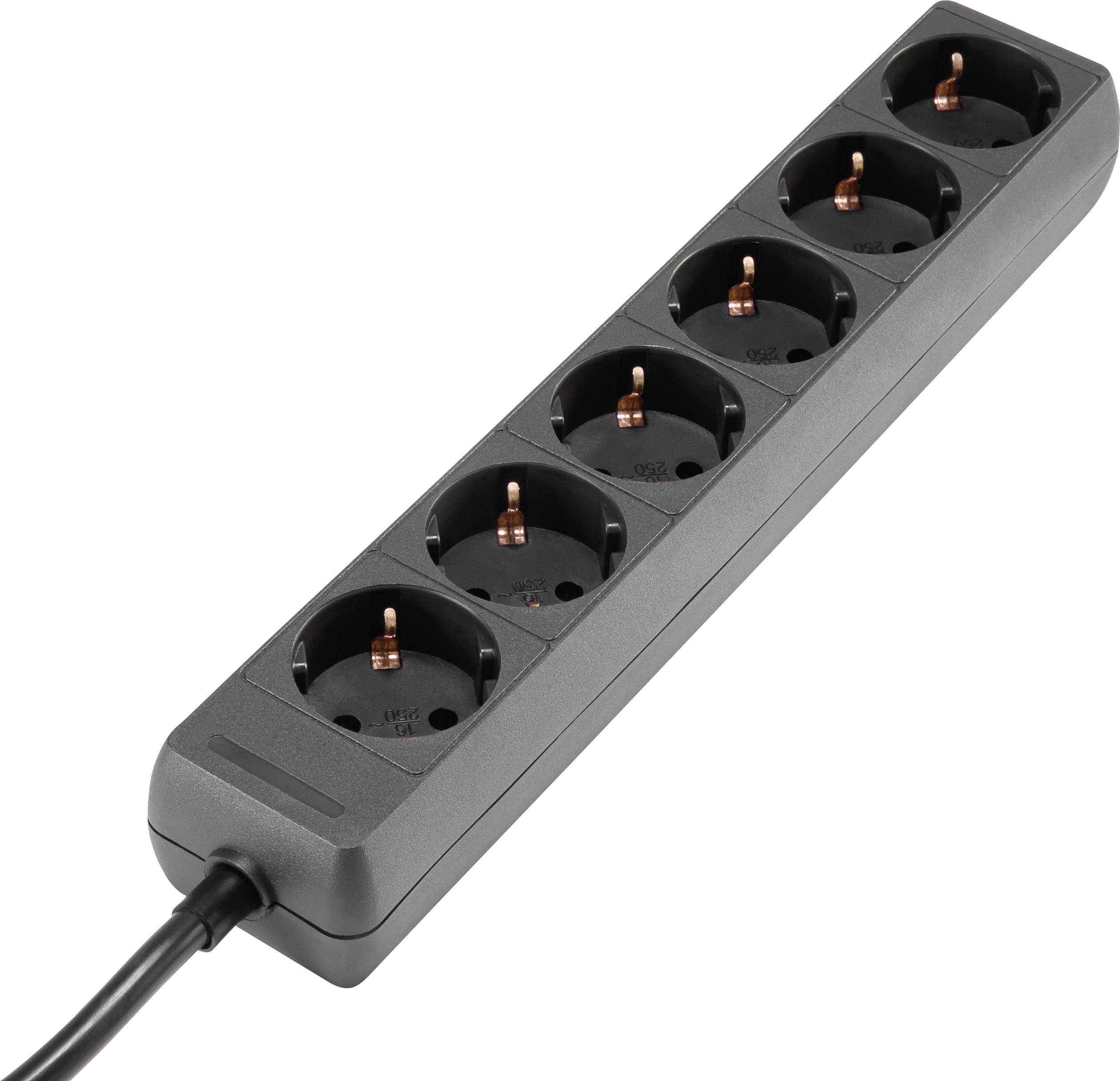 Power strip 6x Black PG connector Cable length: 2.80 m Basetech 1593800-2