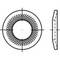 Technical drawing of a circular object with a serrated pattern on the inside. Shows front view and side view with construction lines.