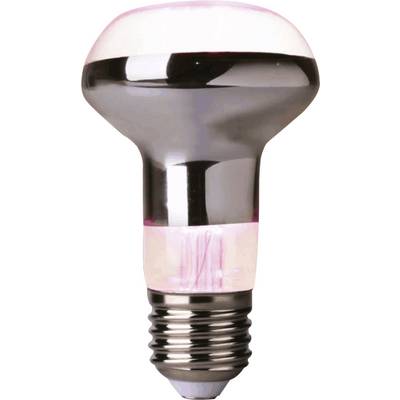 Light bulb with silver reflector and pink accents, metallic screw base at the bottom.
