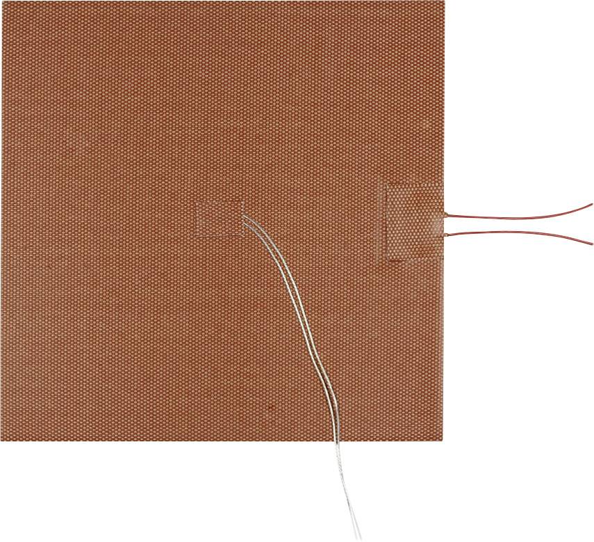 A rectangular heating element with visible cables, mounted on a flat surface. The element is square and brown.