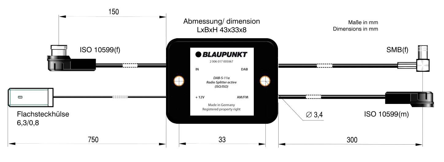 Blaupunkt Car antenna adapter ISO 50 0hm, SMB socket 2006017472610-1