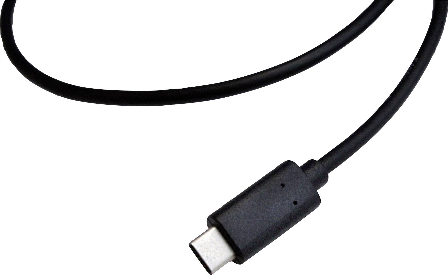 A black USB-C cable on a white background.